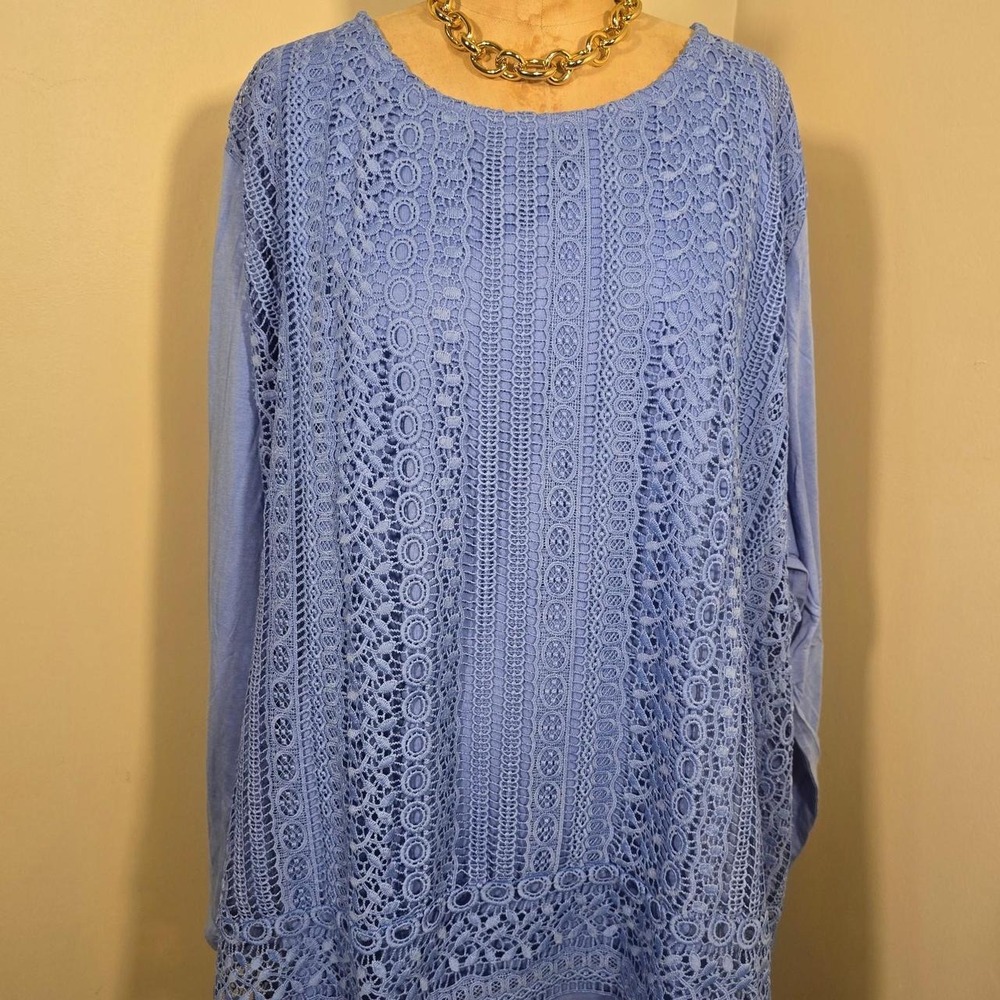 Woman Within dusty blue crochet lace long sleeve top size 5X (38/40)